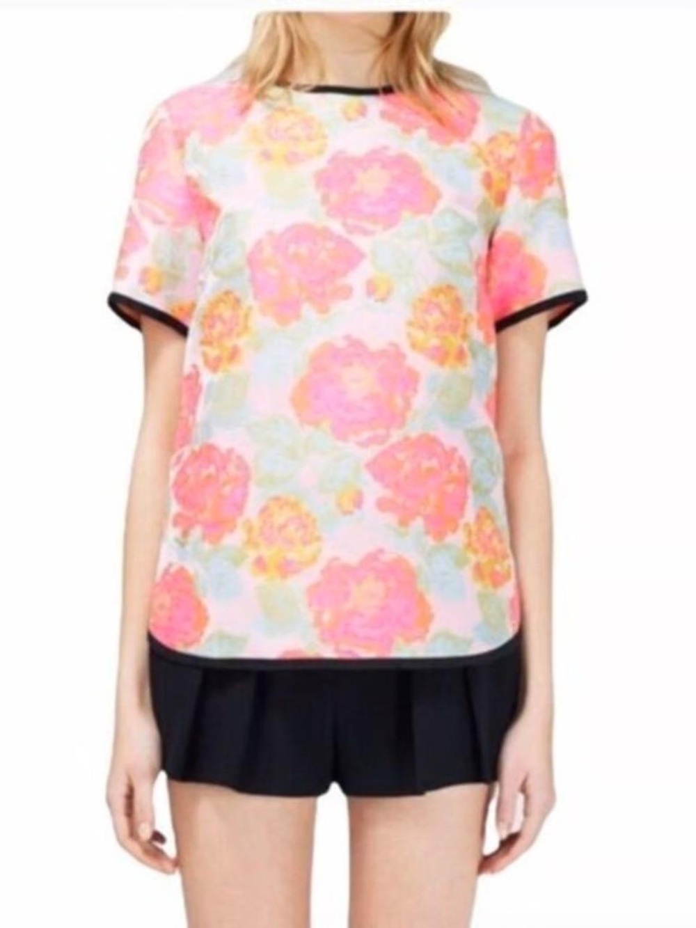 WILFRED |XS | Beautiful Floral Tee in Neon Pink, Yellow & Green with Black Trim